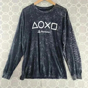 Playstation AOXD Black Tie Dye Men's L Long sleeve Crew Neck pull over Shirt